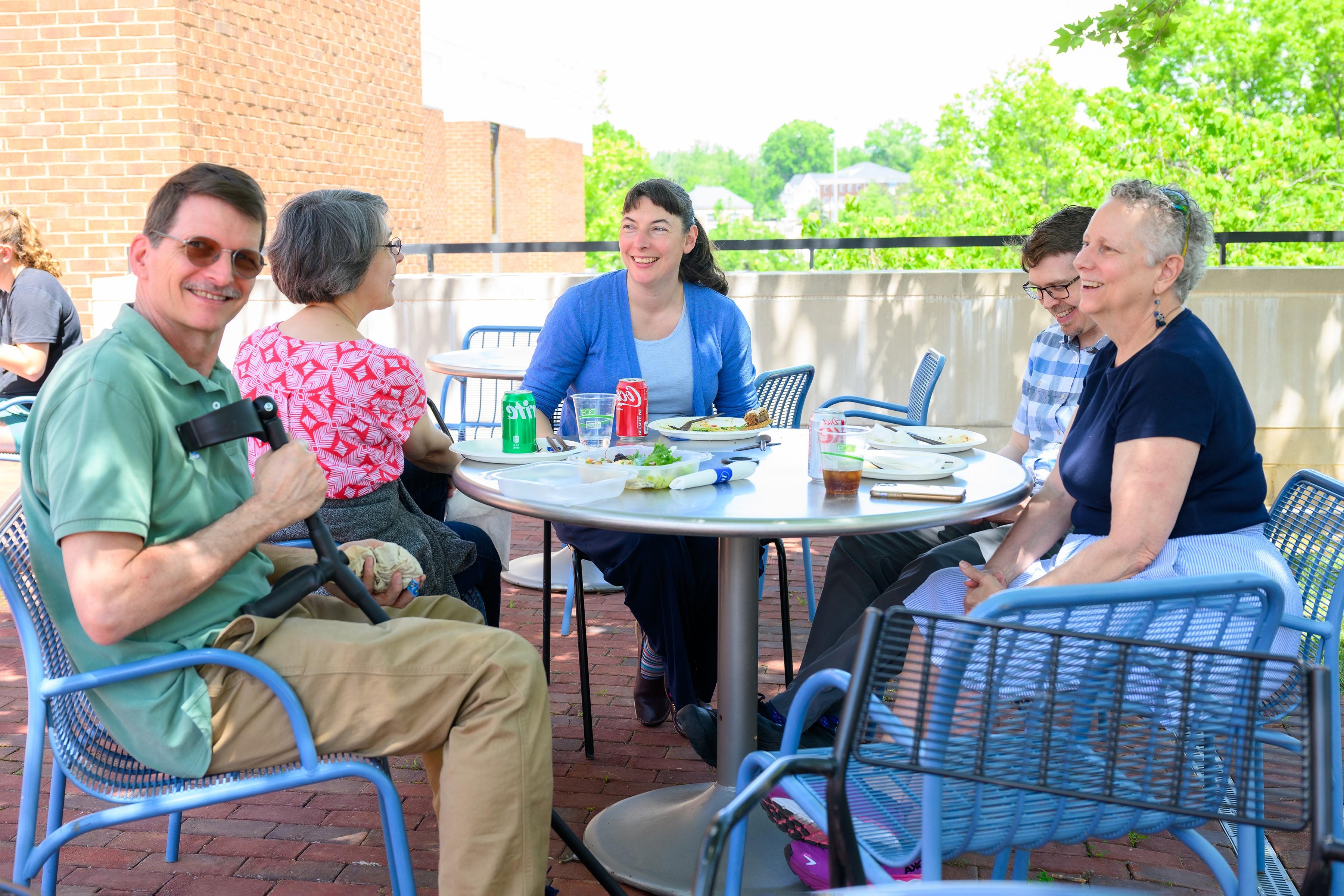 ITS staff eat lunch together on campus